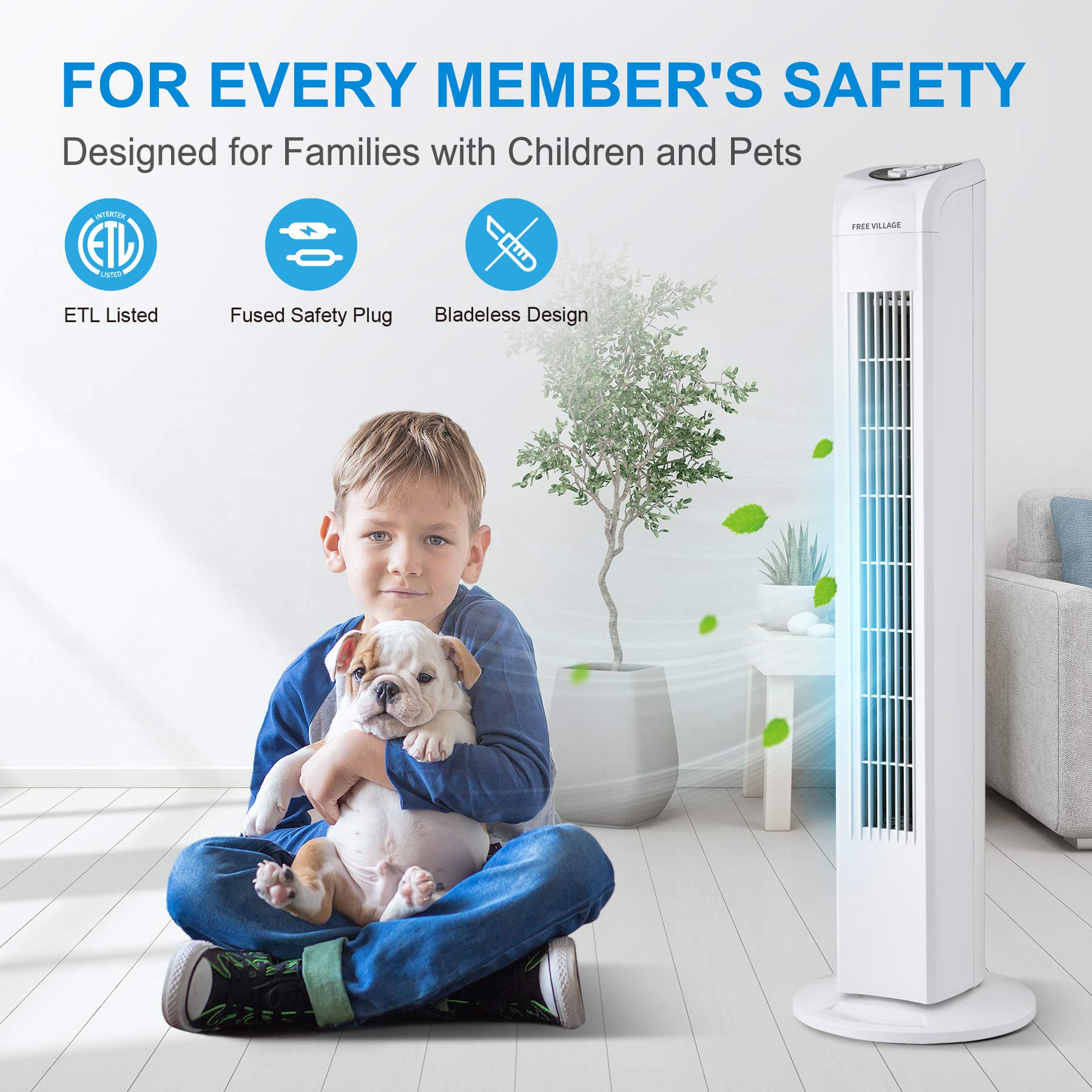 Amazon.com: FREE VILLAGE JTF-03R 30'' Bladeless Tower Fan - 30